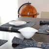 Tischsets aus Halbleinen mit 3cm Kuvertsaum-Design 43 Floral Fresco-Farbe Black/Natur