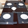 Tischsets aus Halbleinen mit 3cm Kuvertsaum-Design 43 Floral Fresco-Farbe Black/Natur