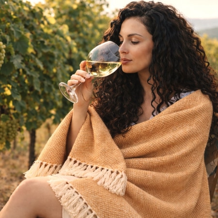 Wohndecke aus Bio-Baumwolle | Piqué-Waffelbindung | mit Fransen | Farbe Golden Harvest